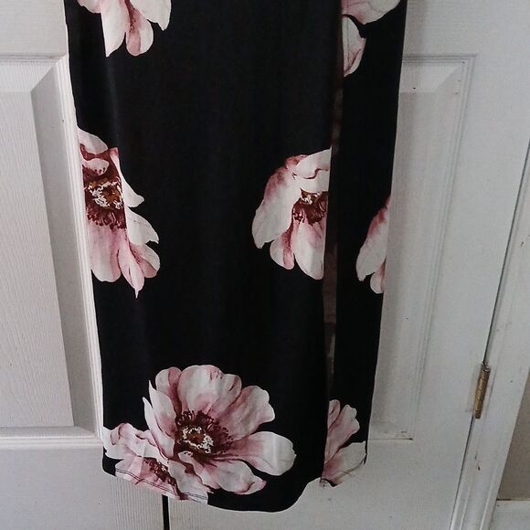Blashe black floral print maxi spaghetti dress high slit on one side Sz L NWT - Picture 2 of 6